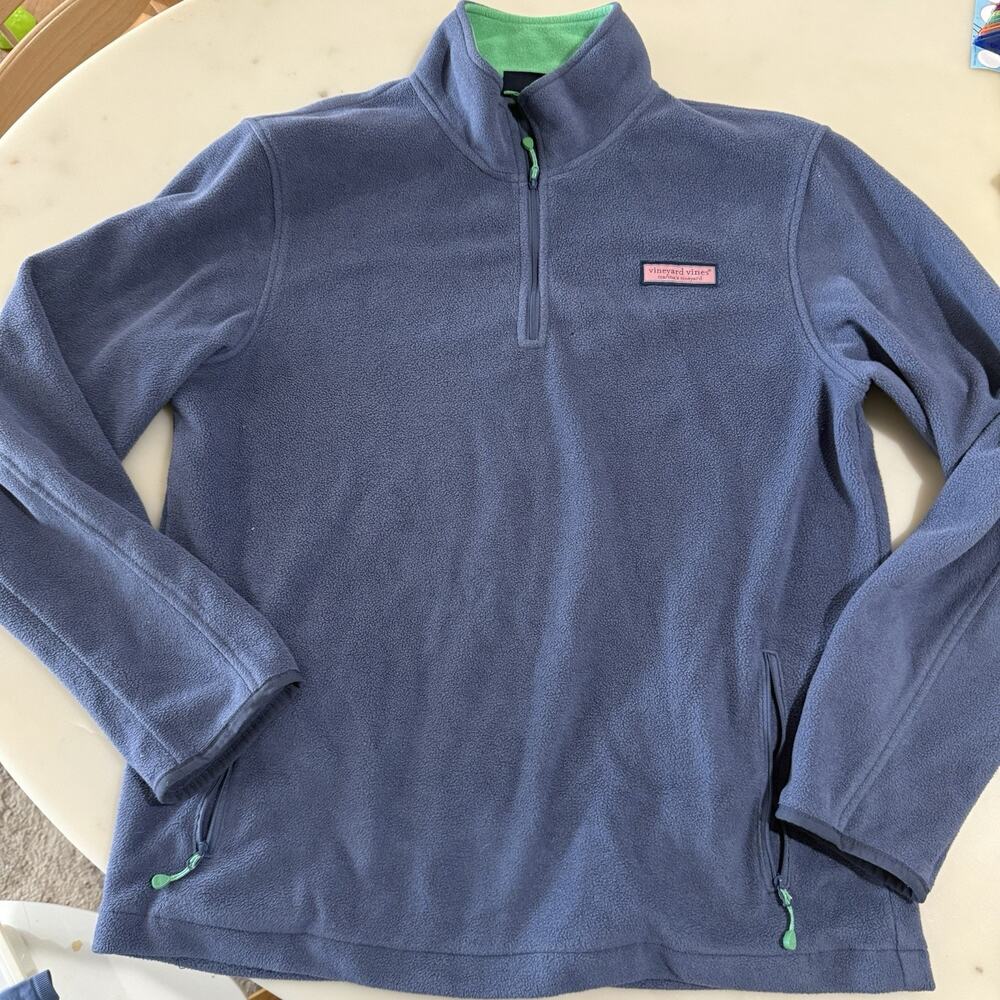 Vineyard Vines Men's L Blue Fleece Quarter Zip Pullover Sweater Preppy Coastal